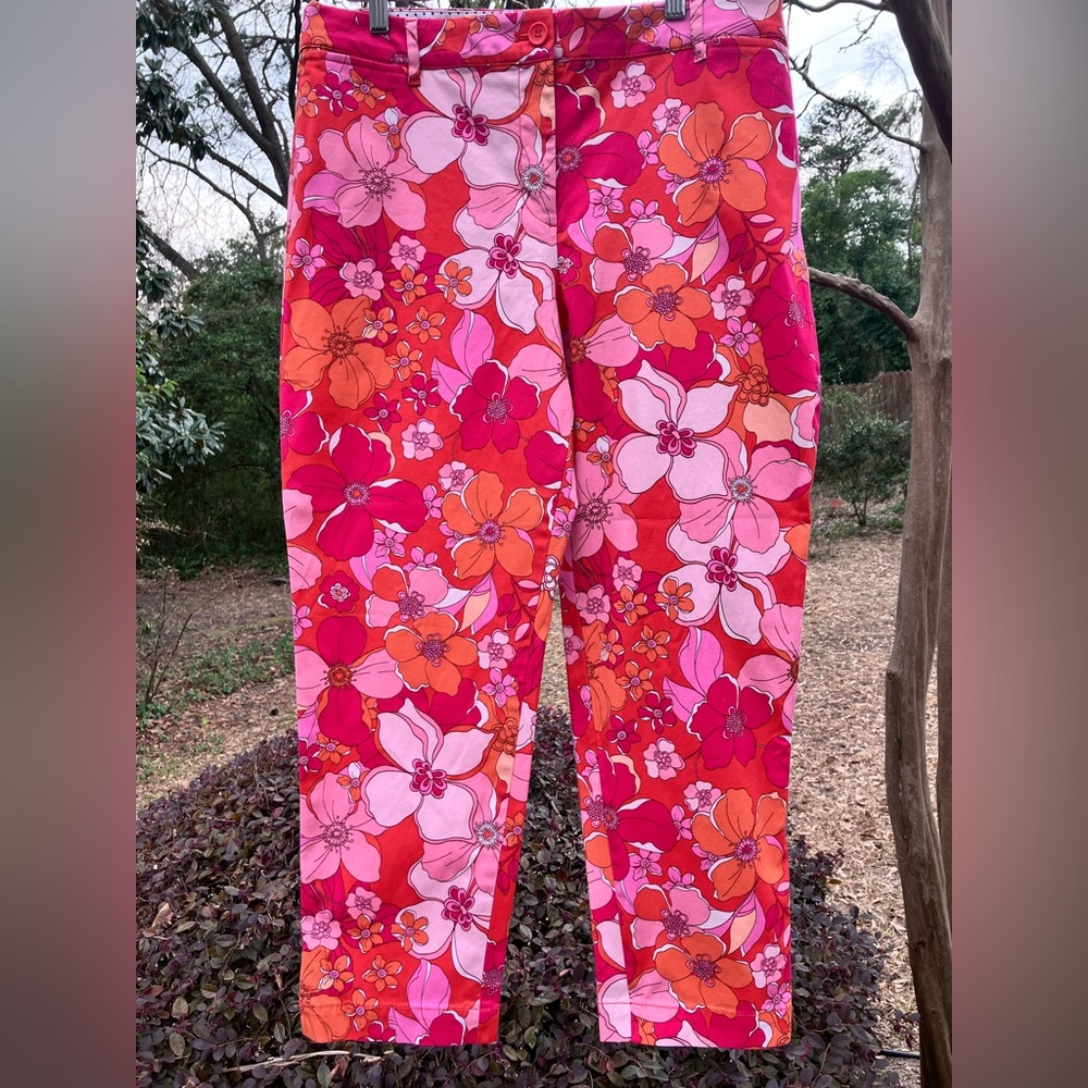Talbots Perfect Crop Pants Floral Pink and Orange Size 10 - Picture 2 of 9
